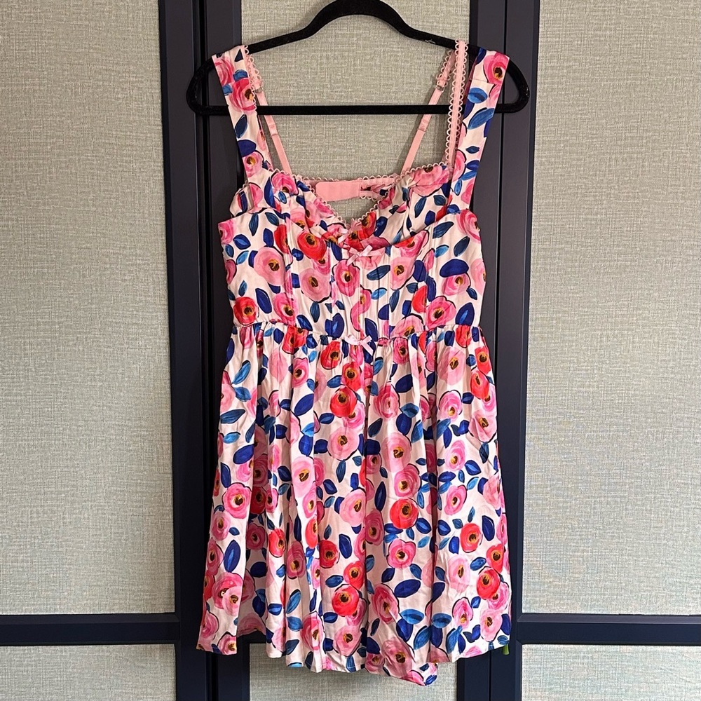 For Love & Lemons Gianna Silky Blue/Pink Floral Mini Dress + Bra, NWT, Size M - Picture 4 of 11